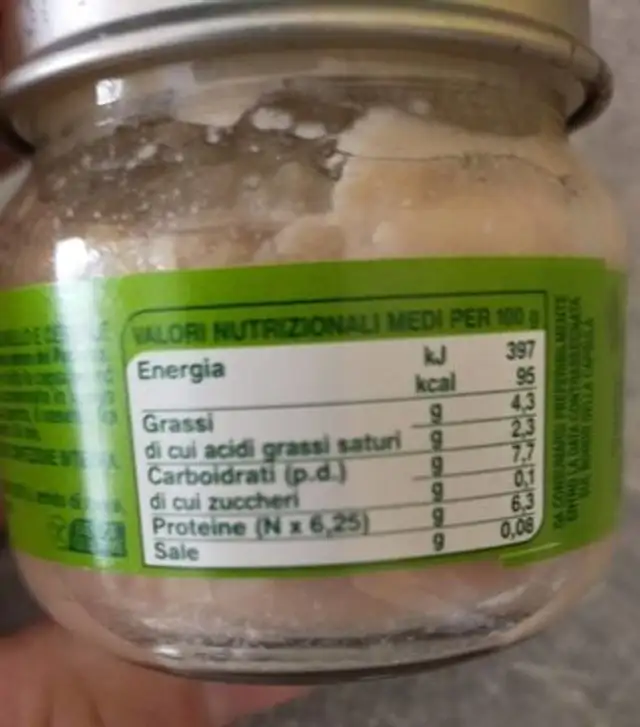 Omogeneizzato agnello nutrition facts table