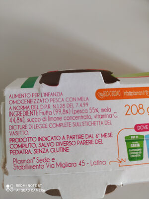 Pesca mela omogeneizzato plasmon ingredients label