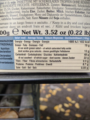 Panettone cake with chocolate front packaging