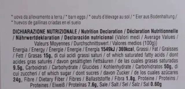 Panettone marrons glacés nutrition facts table
