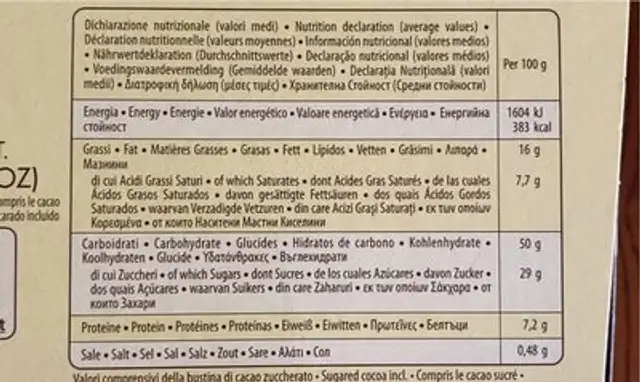 Caprice colomba nutrition facts table