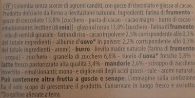 Colomba ingredients label