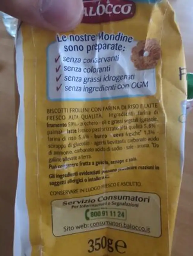 Mondine ingredients label