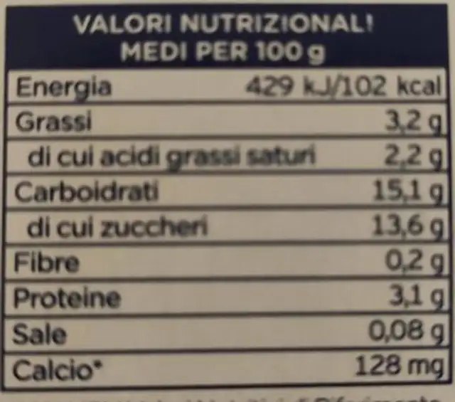 Yogurt intero fragola nutrition facts table