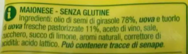 Maionoese ingredients label