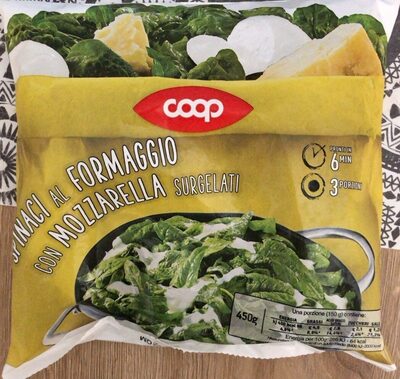 Spinaci al formaggio con mozzarella surgelati front packaging