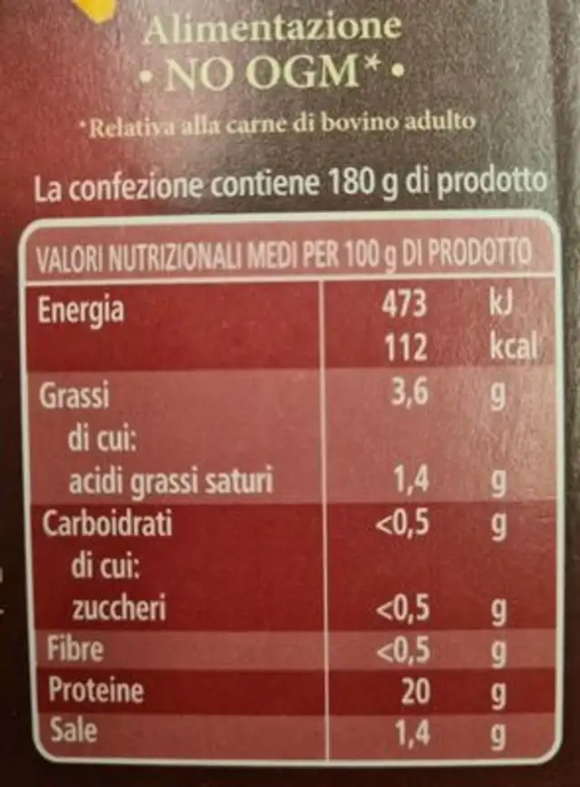 Mini tartare di bovino adulto nutrition facts table