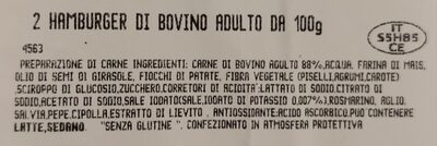 Hamburger di bovino ingredients label