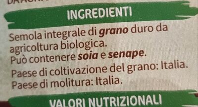 Fusilli integrali ingredients label