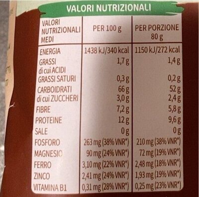 Fusilli integrali nutrition facts table