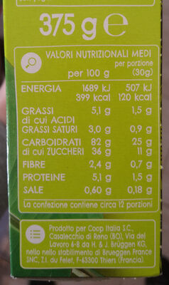 Riso soffiato al cioccolato nutrition facts table