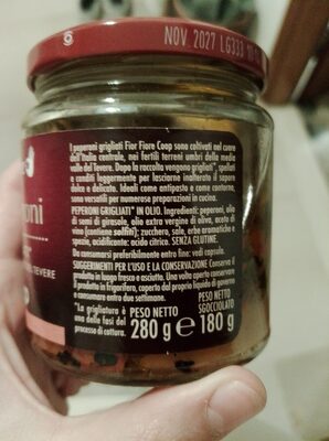 Peperoni grigliati. Coop ingredients label