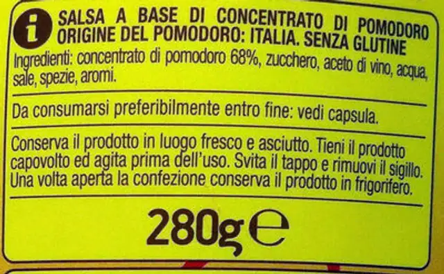 Ketchup ingredients label