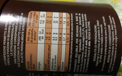 Preparato per bevanda al cacao magro front packaging