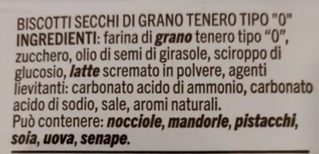 Biscotti petit ingredients label