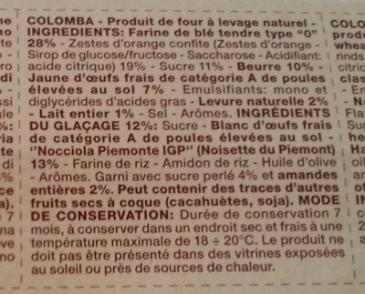 La colomba ingredients label