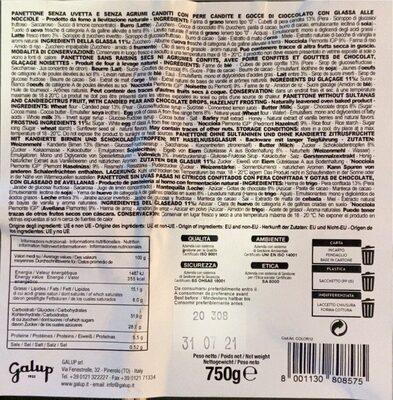Panettone nutrition facts table