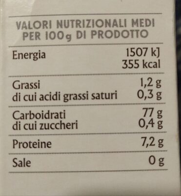 Polenta Valsugana nutrition facts table
