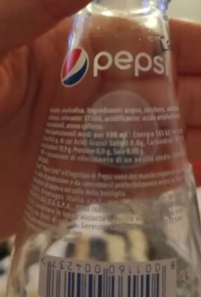 Pepsi nutrition facts table