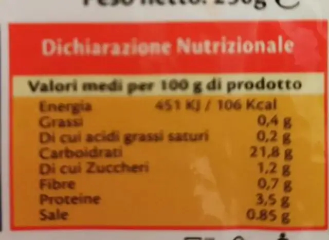 Surimi al sapore di granchio nutrition facts table