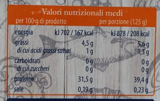 Filetti di salmone selvaggio nutrition facts table