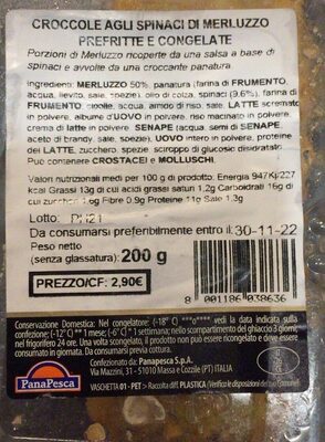 Croccole agli spinaci di merluzzo prefritte e congelate