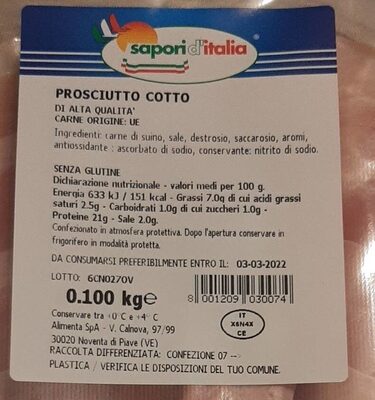 Prosciutto cotto front packaging