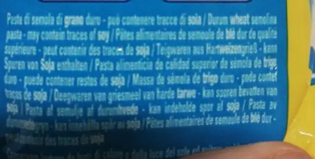 Cuoretti ingredients label