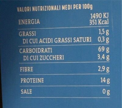 Orecchiette nutrition facts table