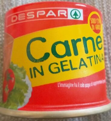Carne in gelatina front packaging