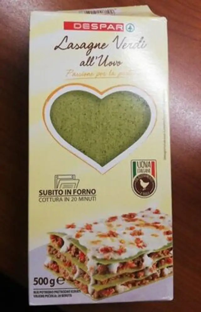 Lasagne verdi all'uovo front packaging