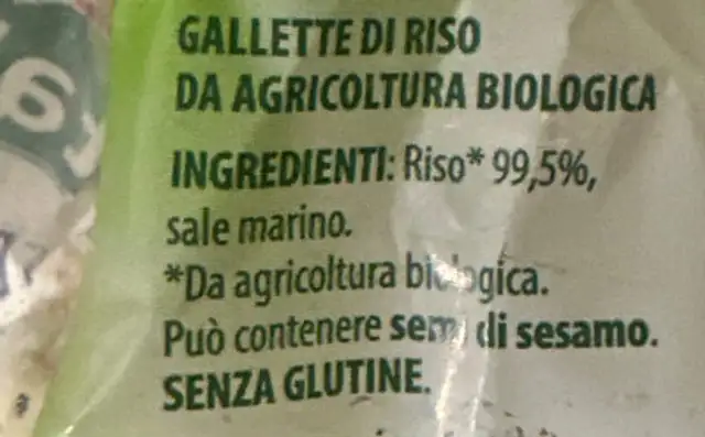Gallette di riso ingredients label