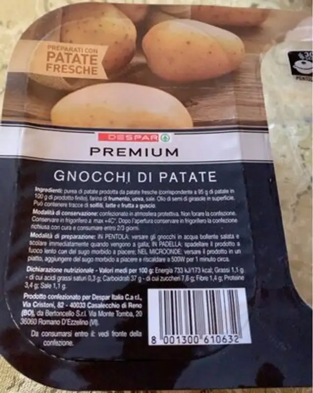 Gnocchi di patate front packaging