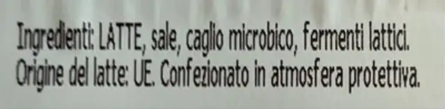 Formaggio emmental bavarese fette ingredients label