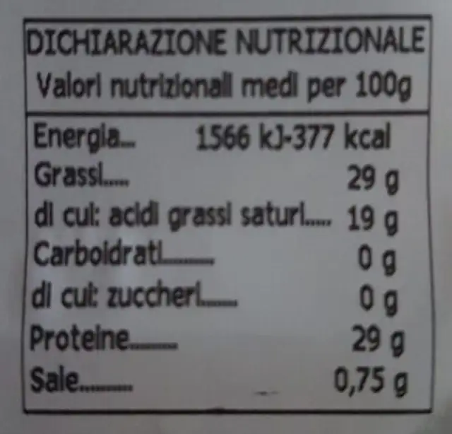 Formaggio emmental bavarese fette nutrition facts table