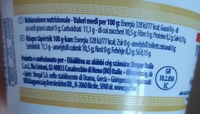 Yogur greco magro nutrition facts table