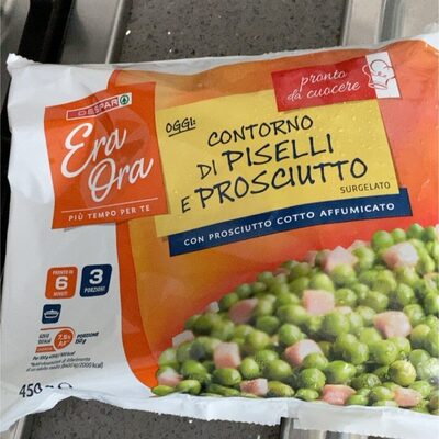 Piselli e prosciutto front packaging