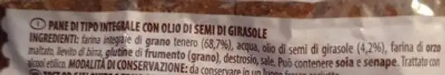 Pane Integrale a Fette ingredients label