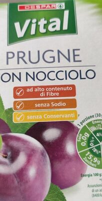 Vitale prugne con nocciolo front packaging