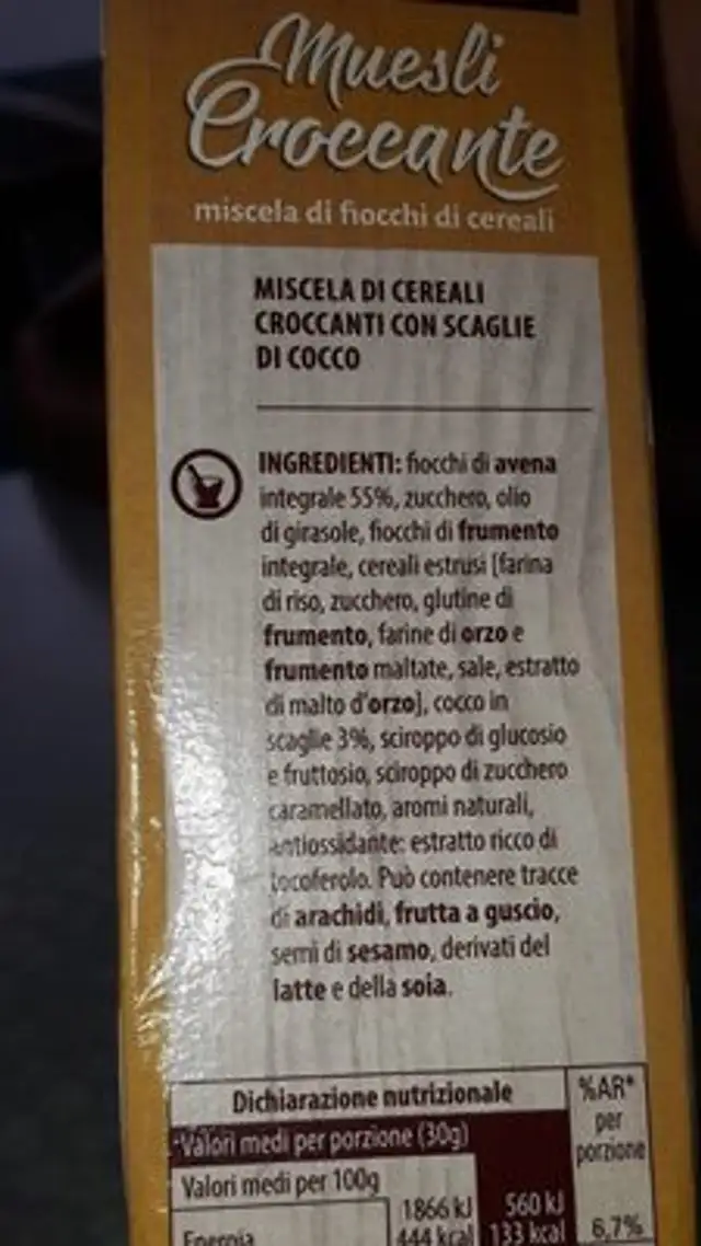 Muesli croccante ingredients label