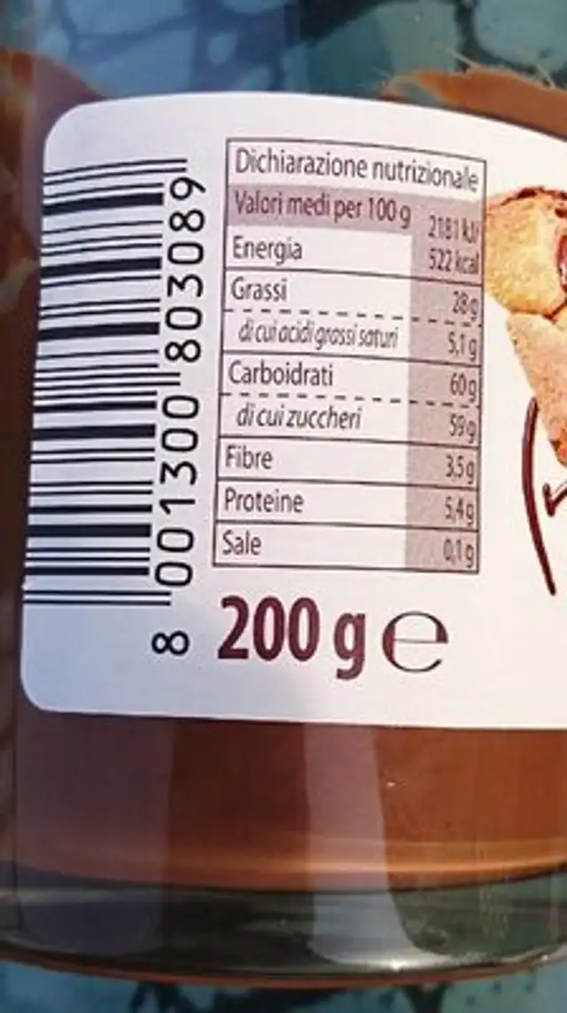 Crème aux noisettes nutrition facts table