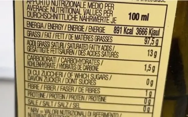 Olio al rosmarino nutrition facts table