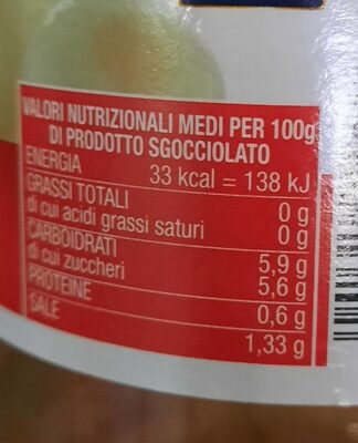 Cipolline sottoaceto nutrition facts table