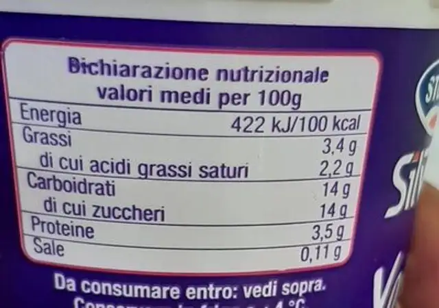 Yogurt Cremoso Frutta Frullata nutrition facts table