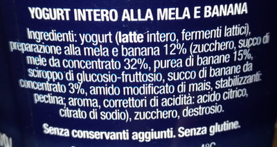Yogurt cremoso mela e banana ingredients label