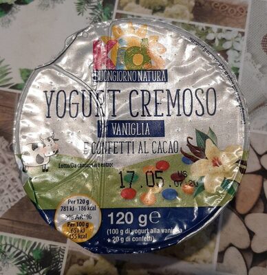 Yogurt cremoso vaniglia e confetti al cacao front packaging