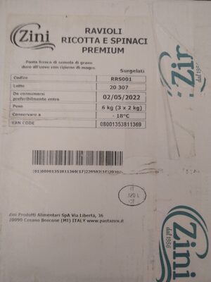 Ravioli ricotta e spinaci premium front packaging