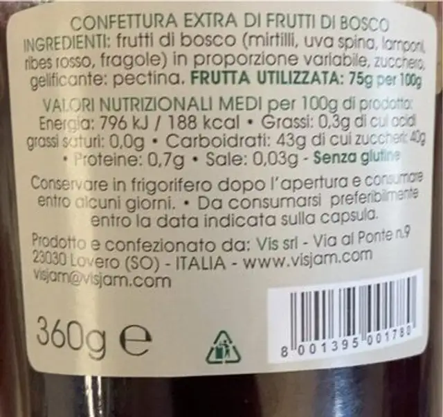 Natura e tradizione frutti di bosco nutrition facts table