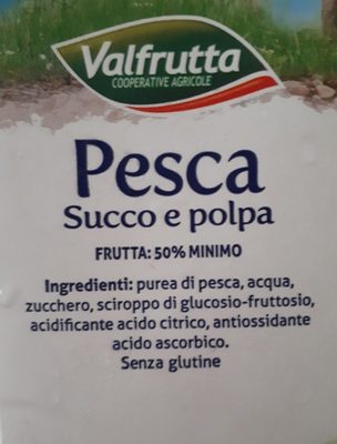 Succo e polpa di pesca ingredients label