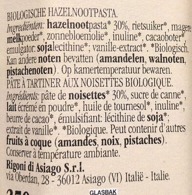 Nocciolata bianca ingredients label